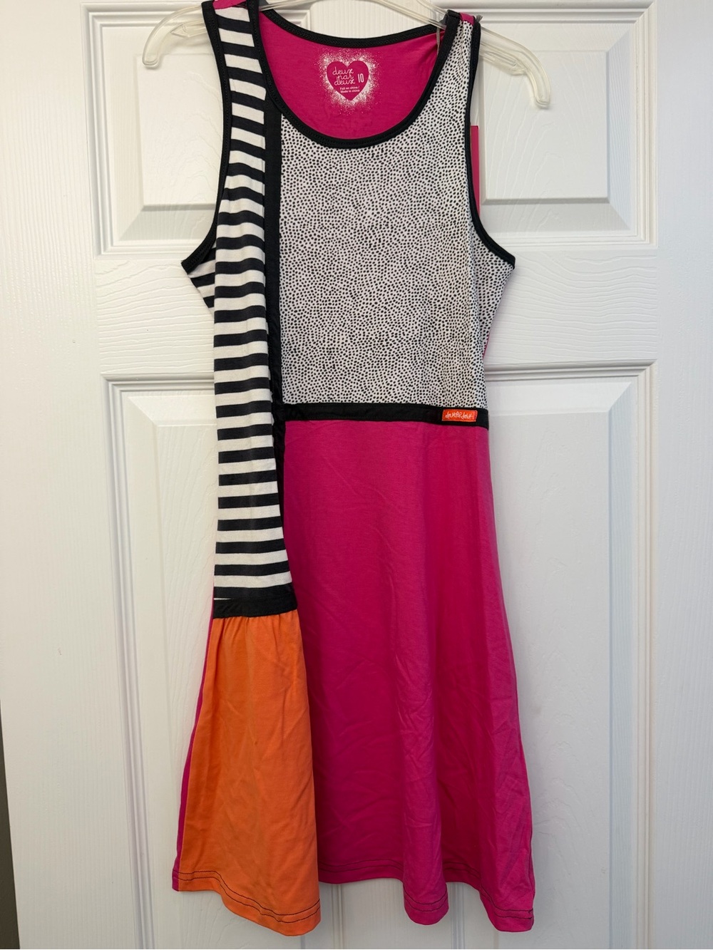 NWT Deux par Deux Dress 10 Jersey Maxi Pink Stripe Dot Orange $64